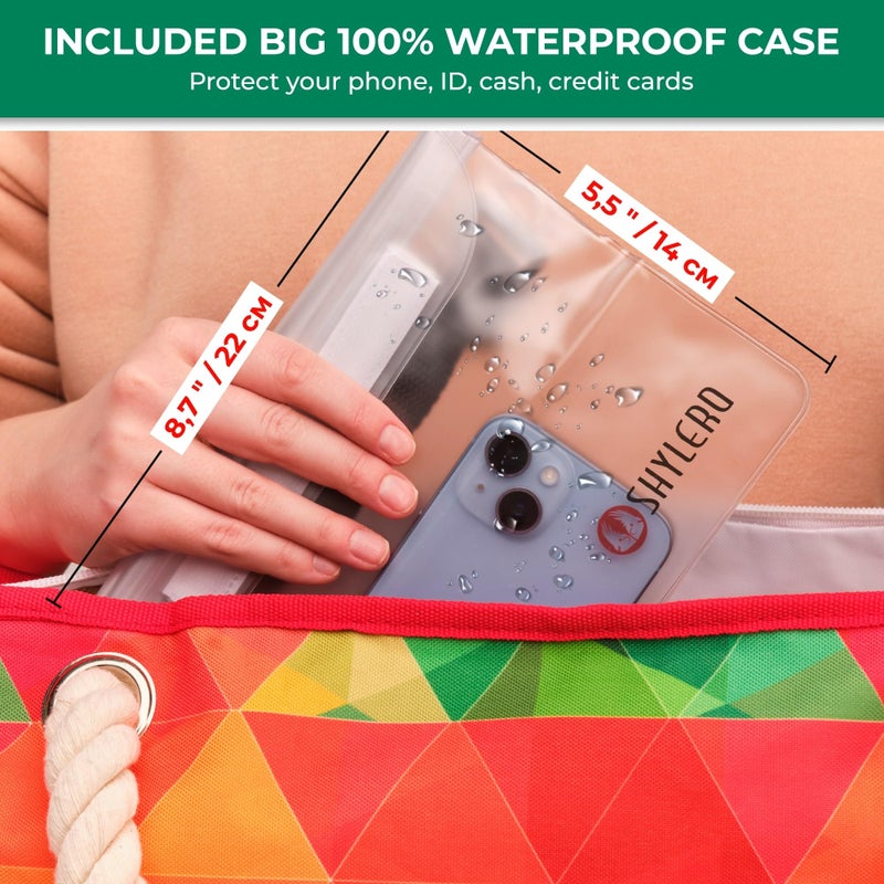 SHYLERO Beach Bag and Pool Bag. Has Airtight Pouch, Key Holder. Beach Tote is Zippered, Waterproof (IP64) - L22xH15xW6 - Image 3